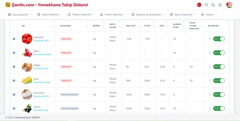 Yemekhane stok takibi programı görselidir..